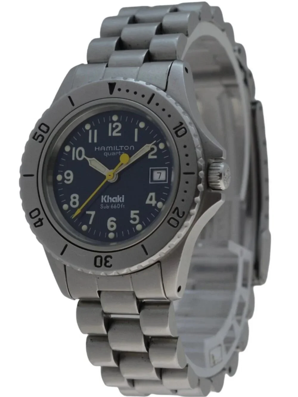 Vintage Ladies 31mm Hamilton Khaki Blue Dial Quartz Sub 660ft Diver Watch 8587B